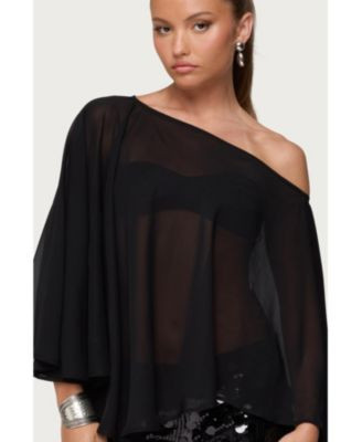 Edikted Women's Sheer Chiffon Asymmetric Poncho - White | Macy's