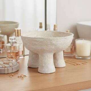 White 15.5 in. Pottery 3-footed Paper Mache Decorative Bowl | The Home Depot