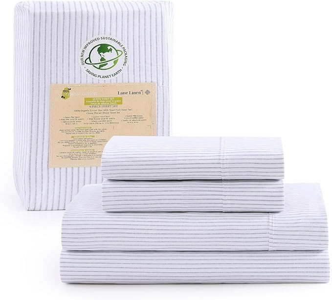 LANE LINEN 100% Organic Cotton Sheet Sets Queen Size, 4Pc Queen Size Cotton Sheets, Hotel Style S... | Amazon (US)