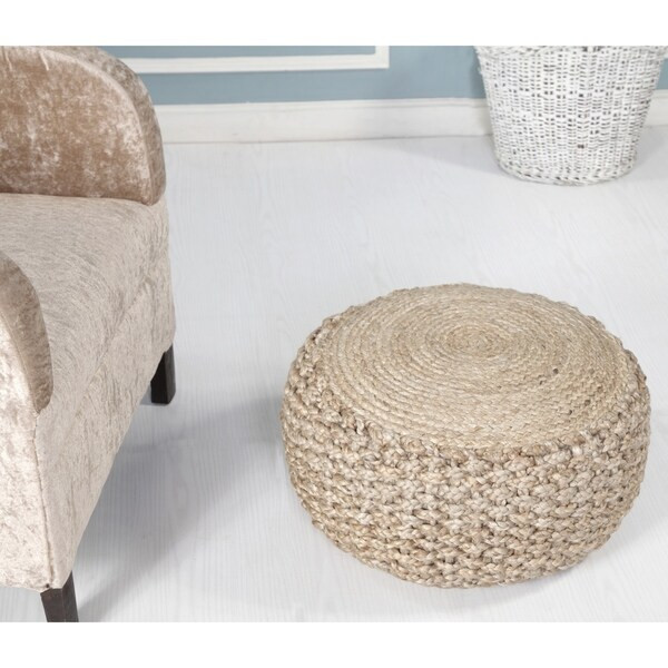 LR Home Basket Weave Hemp Natural Jute Pouf Ottoman | Bed Bath & Beyond