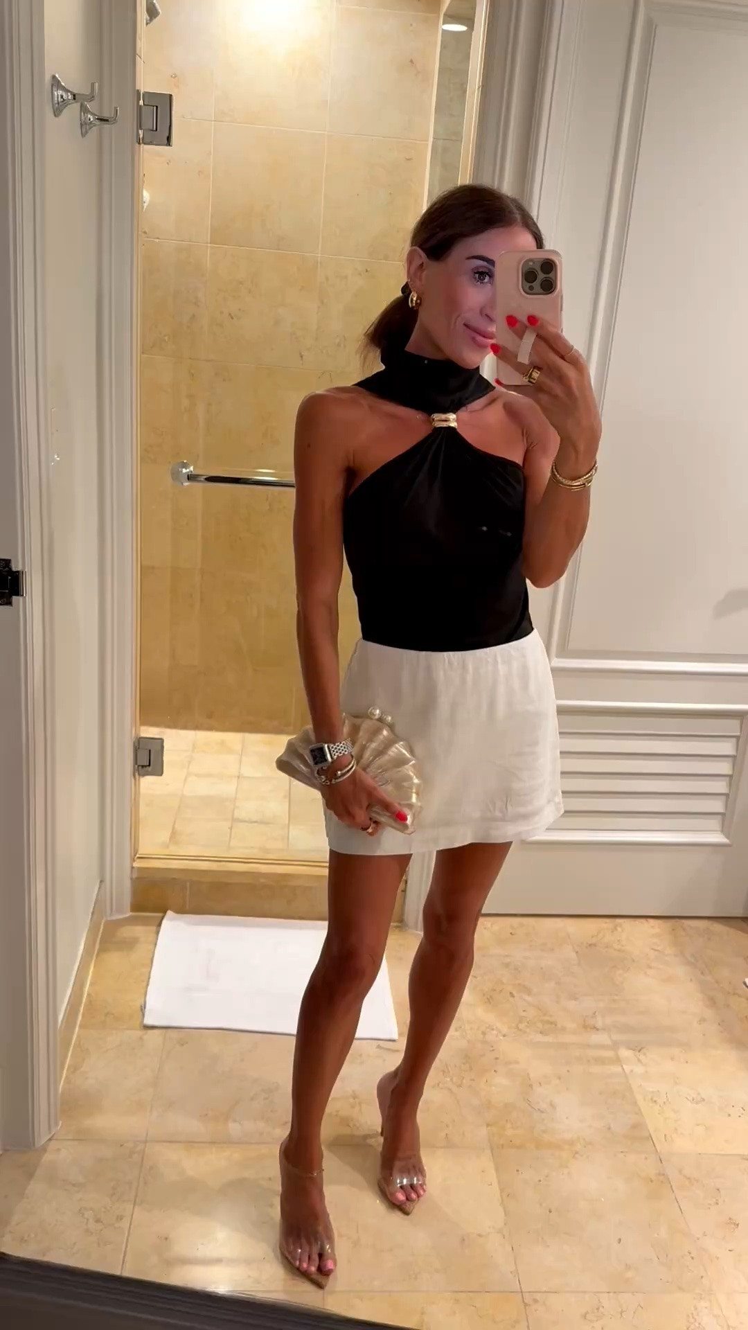A fun date night outfit idea or vacation outfit idea wearing this black Amazon high neck top with a white skort

#LTKSeasonal #LTKPetite #LTKootd