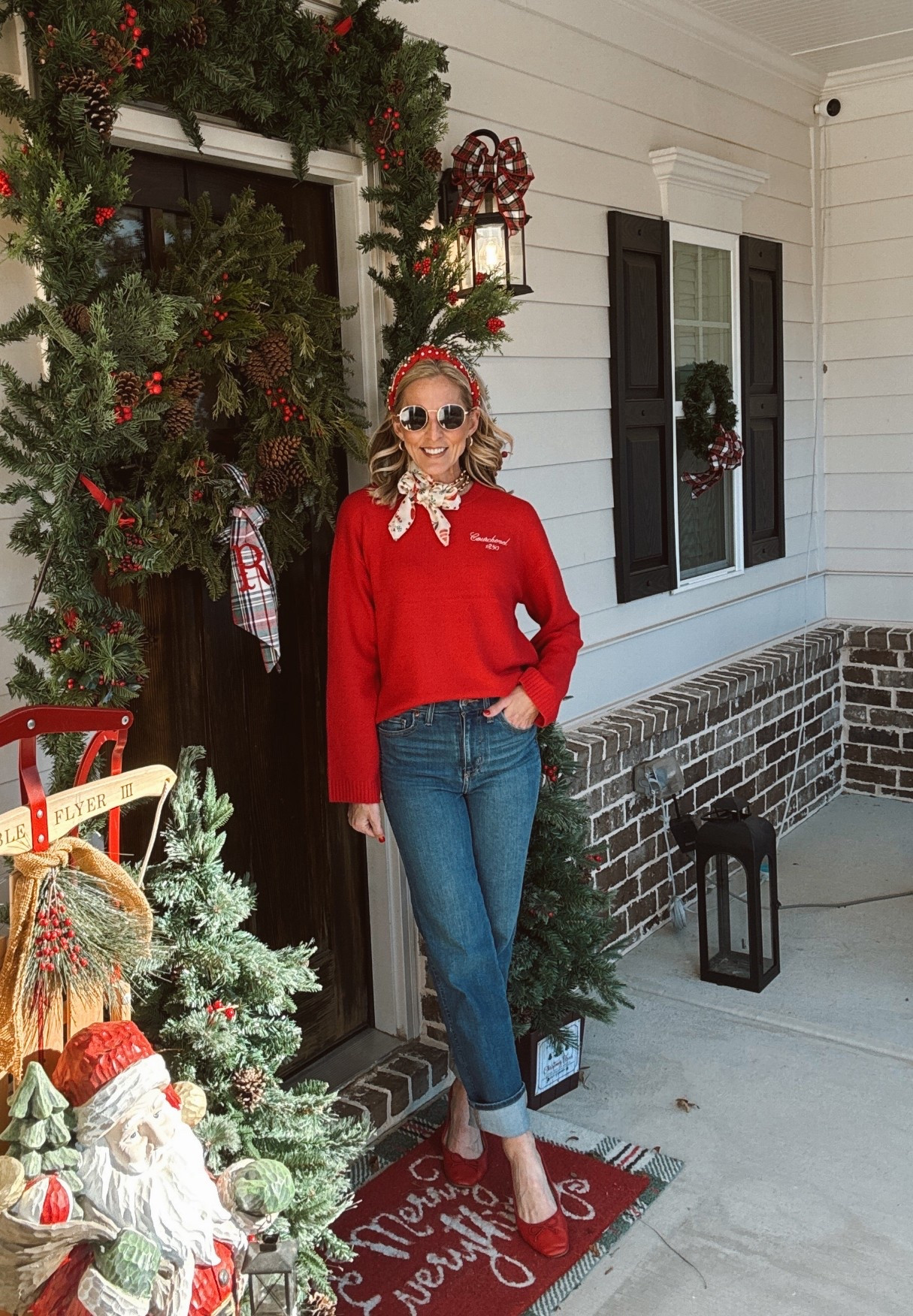 🎶 We wish you a Merry Christmas… and a very happy Christmas break 🎶 We made it to Friday — the last day before Christmas break, and if you know, you know. One last party. One last hug. One last jingle down the hallway… and then teachers everywhere can finally exhale. Sharing what I’m wearing to school today because it’s comfy, cute, and classroom-approved: Steal my school-day style linked Comment TARGET and I’ll send everything linked. 🎄

• Target Universal Thread high-rise straight jeans — on sale for $22 (rolled cuff, wearing size 2)
• Cozy long-sleeve sweater — $24 on sale, soft and easy (size small) 
• Finished with a festive Amazon Christmas scarf for a little extra holiday cheer (lots of options on Amazon) 

Teacher comfy meets Christmas cute — and we are officially ready to sleigh this break.

#LTKdayinmylife #LTKootd #LTKHoliday