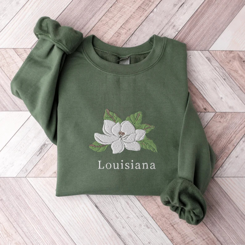 Louisiana State Flower Sweatshirt, Embroidered Louisiana Crewneck Sweatshirt, Magnolia Flower Swe... | Etsy (US)