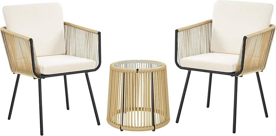 Yaheetech 3 Piece Patio Rattan Bistro Set, Outdoor All Weather PE Wicker Conversation Furniture S... | Amazon (US)