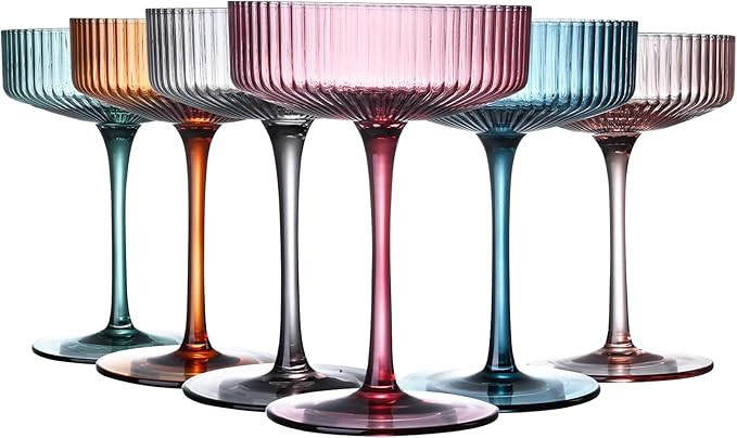 Art Deco Colored Vintage Coupe Glasses, Ribbed Crystal Handmade Martini, Cocktail & Champagne Gla... | Amazon (US)
