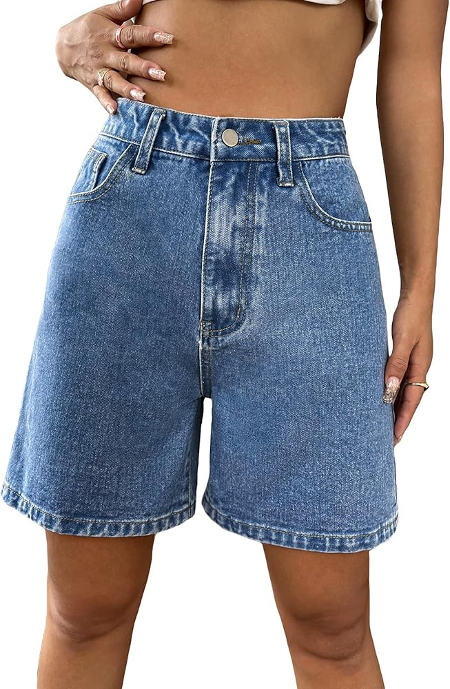 MakeMeChic Women's Jean Shorts Casual High Waisted Long Denim Shorts | Amazon (US)