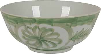 Creative Co-Op Hand-Painted Stoneware Bowl with Water Color Floral Design, Green | Amazon (US)