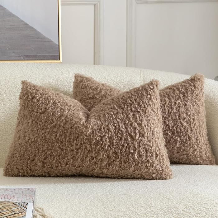 YAERTUN Pack of 2 Faux Fur Throw Pillow Covers Decorative Sherpa Boucle Pillow Covers Fuzzy Soft ... | Amazon (CA)