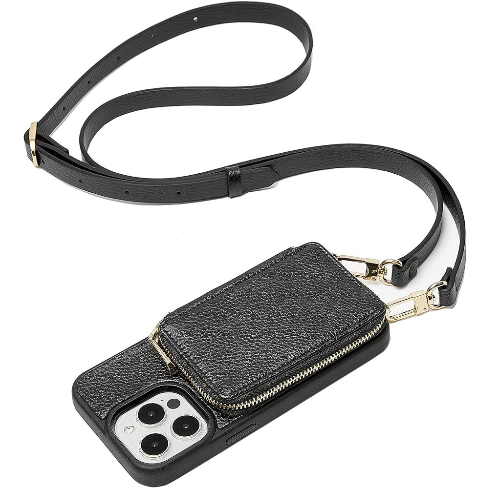 ZVE iPhone 14 Pro Wallet Case Crossbody, Zipper Phone Case with RFID Blocking Card Holder Wrist S... | Amazon (US)