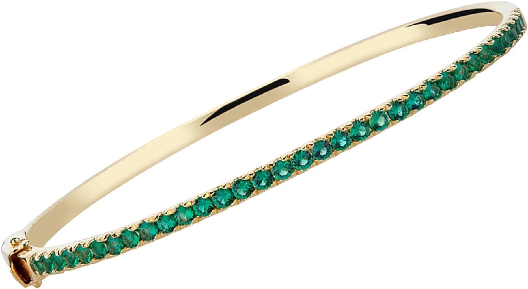 Stacking Created Emerald Bangle Yellow Gold With Double Safety Lock Clasp | Amazon (US)