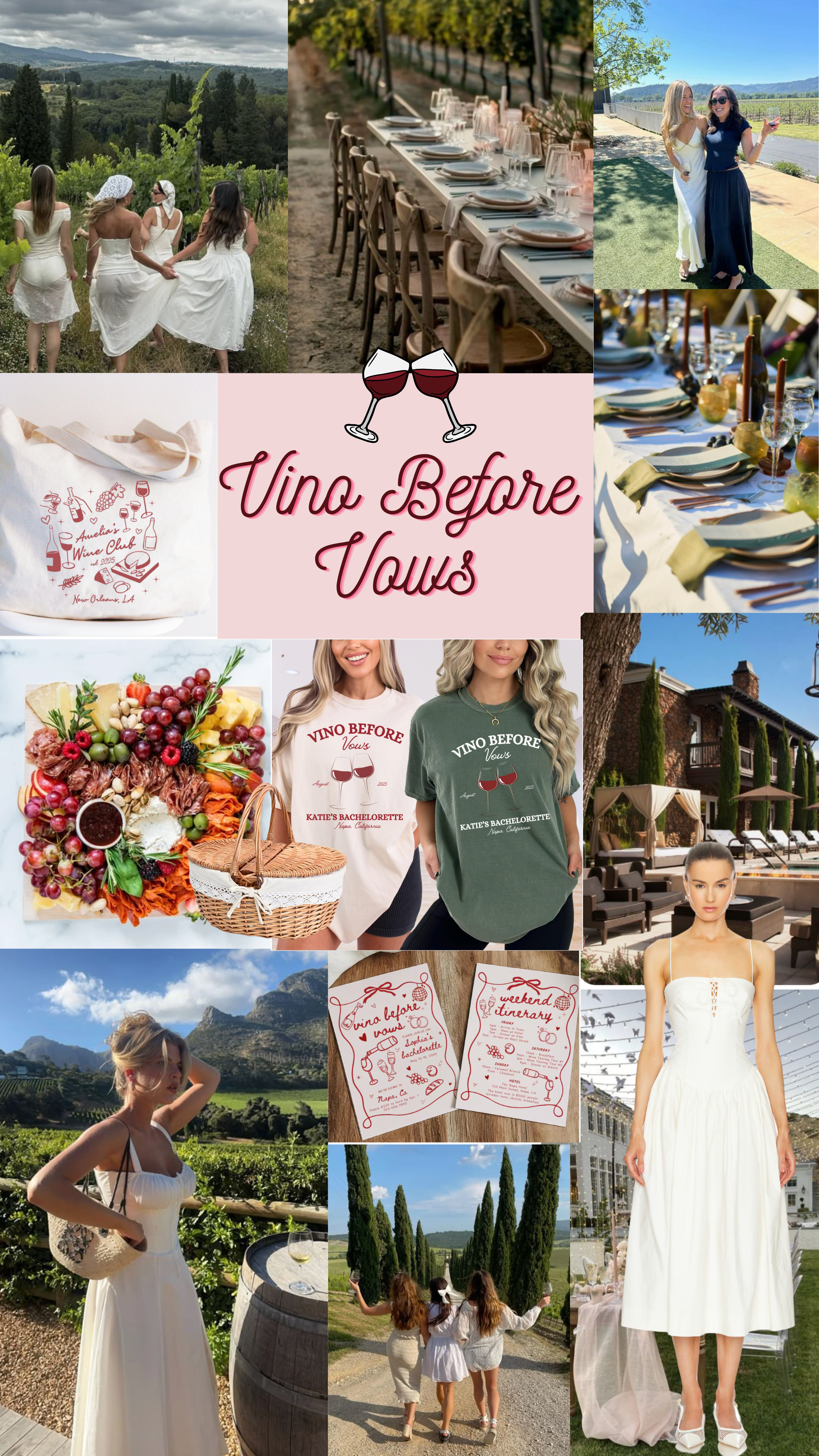 Vino before vows x Bachelorette Mood Board🍷

Calling all 2025 Brides for some Bridal Shower theme ideas! If I was a Bride, I think this would be such a perfect theme to bring the gals together. 

Napa Valley Wine Train
Private Wine Tours
Hot Air Balloon Rides
Cooking Classes
Farmstead at Long Meadow Ranch
Calistoga Mud Baths
Luxury Spa Resorts
Be Bubbly Wine Bar
Blue Note Napa
Carneros Resort and Spa
The Westin Verasa Napa
Napa Valley Vineyards
Wine Tasting Experiences
Bachelorette Party Activities
Napa Valley Getaway
Girls Weekend Napa 

 #LTKSeasonal #LTKParties #LTKWedding