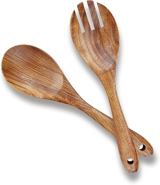 Acacia Wood Salad Tongs,10.2 Inch Serving Utensils Set,Salad Fork and Salad Spoon for Serving,Lon... | Amazon (US)