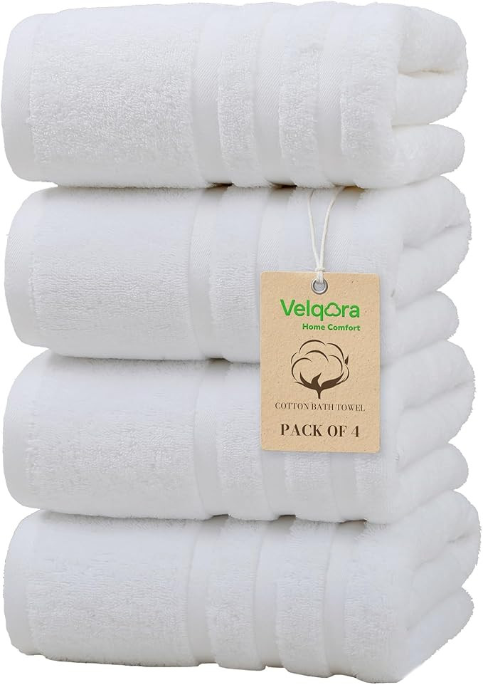 Large Bath Towel Set 4 Pack, 30×60 Inches, 100% Cotton Bathroom Towels, Soft, Absorbent & Comfor... | Amazon (US)