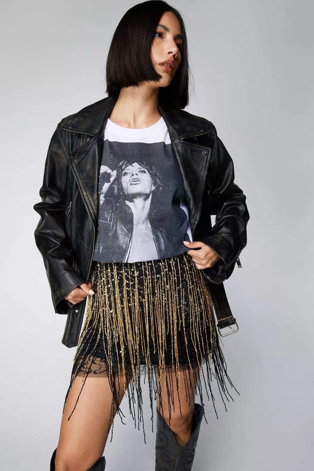 Icon Embellished Metallic Fringed Mini Skirt | Nasty Gal (US)