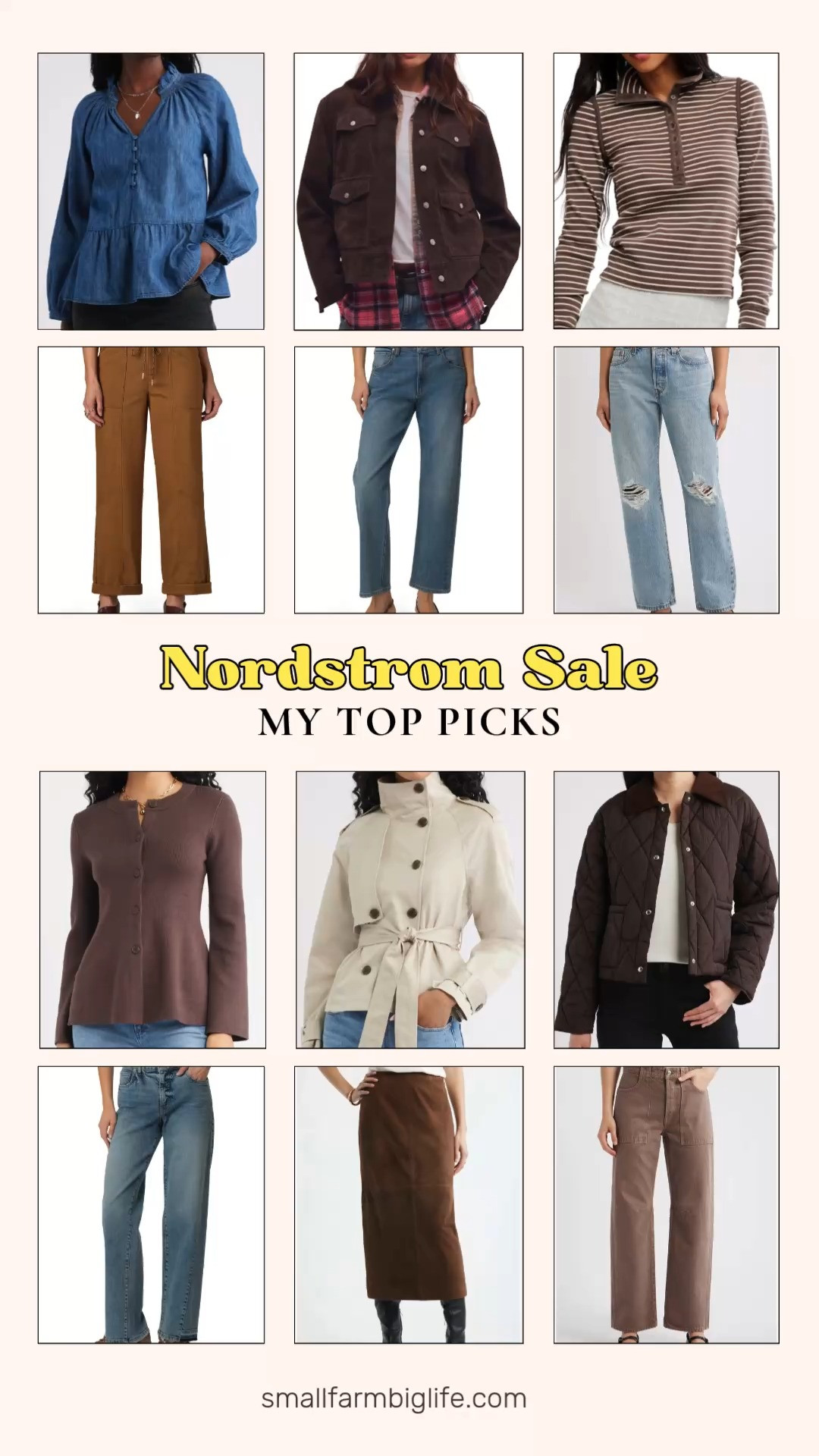 The Nordstrom Sale still has so many great fall pieces worth grabbing before prices go back up until Black Friday. This round of picks is filled with easy layering pieces and denim to round out your fall wardrobe.
For tops and layers, I am loving the blue Peplum Cotton Chambray Top, the brown and cream Lake Stripe Rib Henley, and the brown Button Front Peplum Cardigan. For denim, the blue Kit High Waist Ankle Baggy Straight Leg Jeans, the light blue 501 90s Straight Leg Jeans, the blue Kelly Released Hem High Waist Kick Flare Jeans, and the brown Darted Utility Barrel Leg Jeans are all great fall fits.
For jackets and outerwear, the chocolate brown Night Ranch Faux Suede Trucker Jacket, the beige Double Breasted Crop Trench Coat, and the chocolate brown Quilted Crop Jacket are perfect for fall layering. I also picked up the cognac Ultra Skyrise High Waist Relaxed Stretch Cotton Pants for an easy everyday pant, and the brown Suede Midi Skirt for something a little more elevated.
Shop all of my Nordstrom Sale picks linked in this post while these fall favorites are on sale! 

 #LTKootd #LTKOver40 #LTKSaleAlert