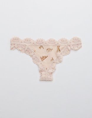 Aerie Cotton Snowday Lace Thong Underwear | American Eagle Outfitters (US & CA)