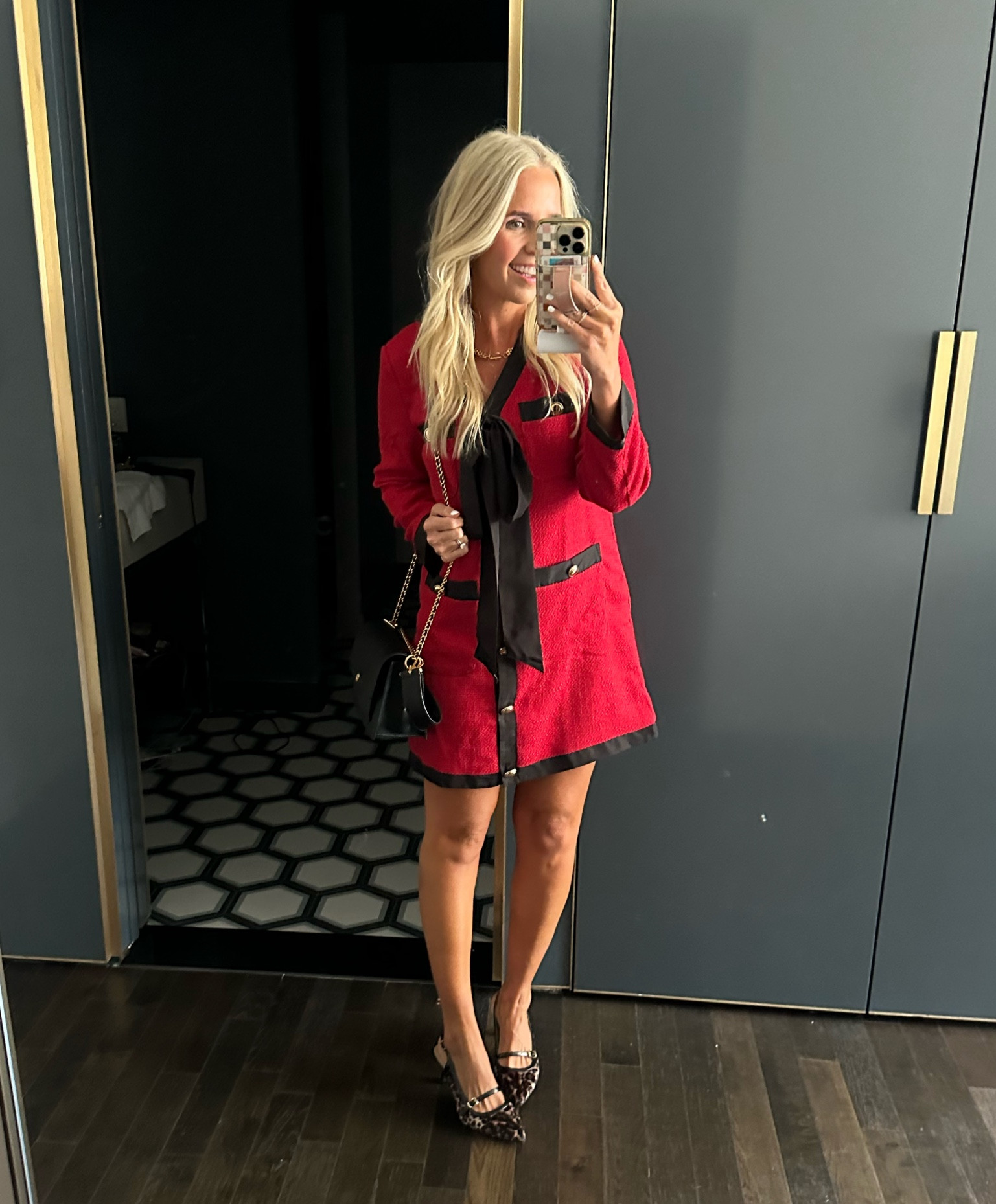 Snappy casual look for LTKCon! Love the combo of red and leopard. Tweed dress is from Amazon. Size down if between - I’m in a small. 

#LTKFallSale #LTKWorkwear #LTKFindsUnder50