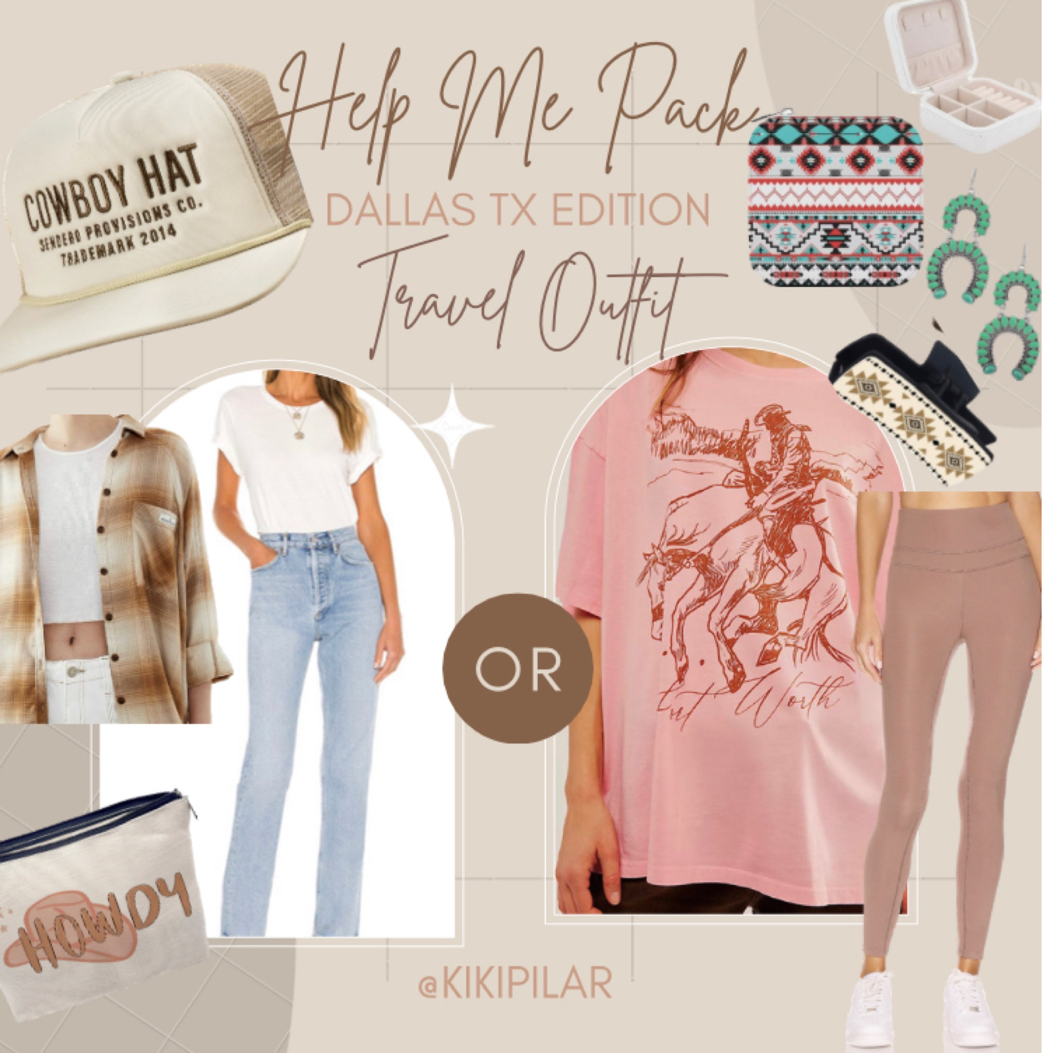 Help me pack
Vacation looks
Travel outfits 
Dallas
Fort Worth 
Cowboy
Baseball hat
Western makeup bag
Western jewelry travel case
Aztec jewelry travel case
Cosmetic bag
Horseshoe earrings
Turquoise earrings 
Turquoise jewelry 
Flannel
Button up
Western outfit 

#LTKbeauty #LTKtravel #LTKstyletip