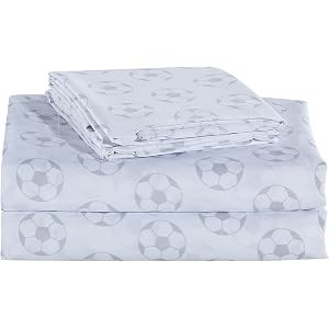 Chezmoi Collection 3-Piece Kids/Teens Sports Sheet Set - Soft Microfiber White Gray Black Soccer Bal | Amazon (US)