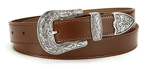 Brown Belt Women - 1.1" CR Western Belts For Woman Leather Belts Cowboy Belt - Country Belts For Women with Vintage Buckle for Jeans | Amazon (US)