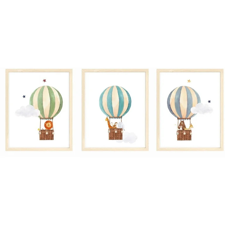 Hot Air Balloon Safari Animals Nursery Wall Prints, Play Room Decoration, Nursery Wall Art, Nurse... | Walmart (US)