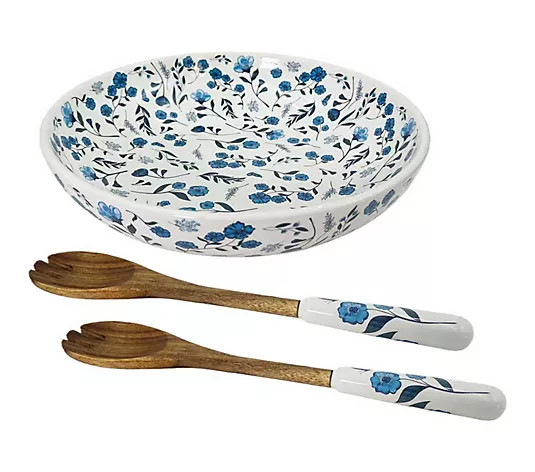 Make Your Selection: Temp-tations Seasonal 4-qt Shallow Serving Bowl w/ Wood Servers | QVC
