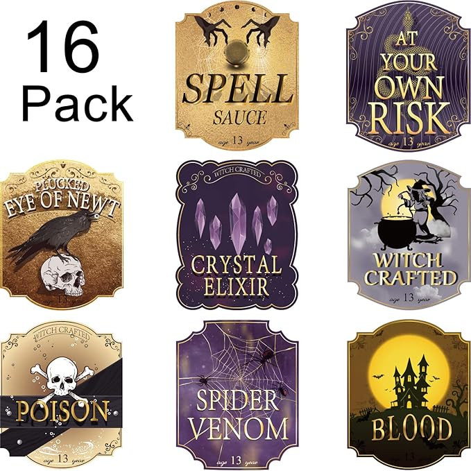 Nuanchu 16 Pieces Halloween Wine Bottle Labels Party Decoration Luxury Wine Labels Accessories St... | Amazon (US)
