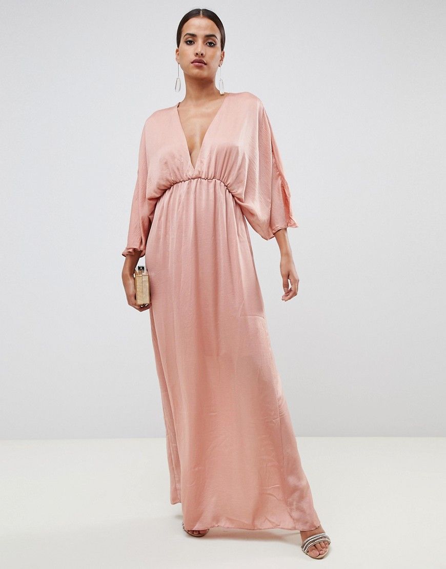 ASOS DESIGN kimono maxi dress in satin - Pink | ASOS US
