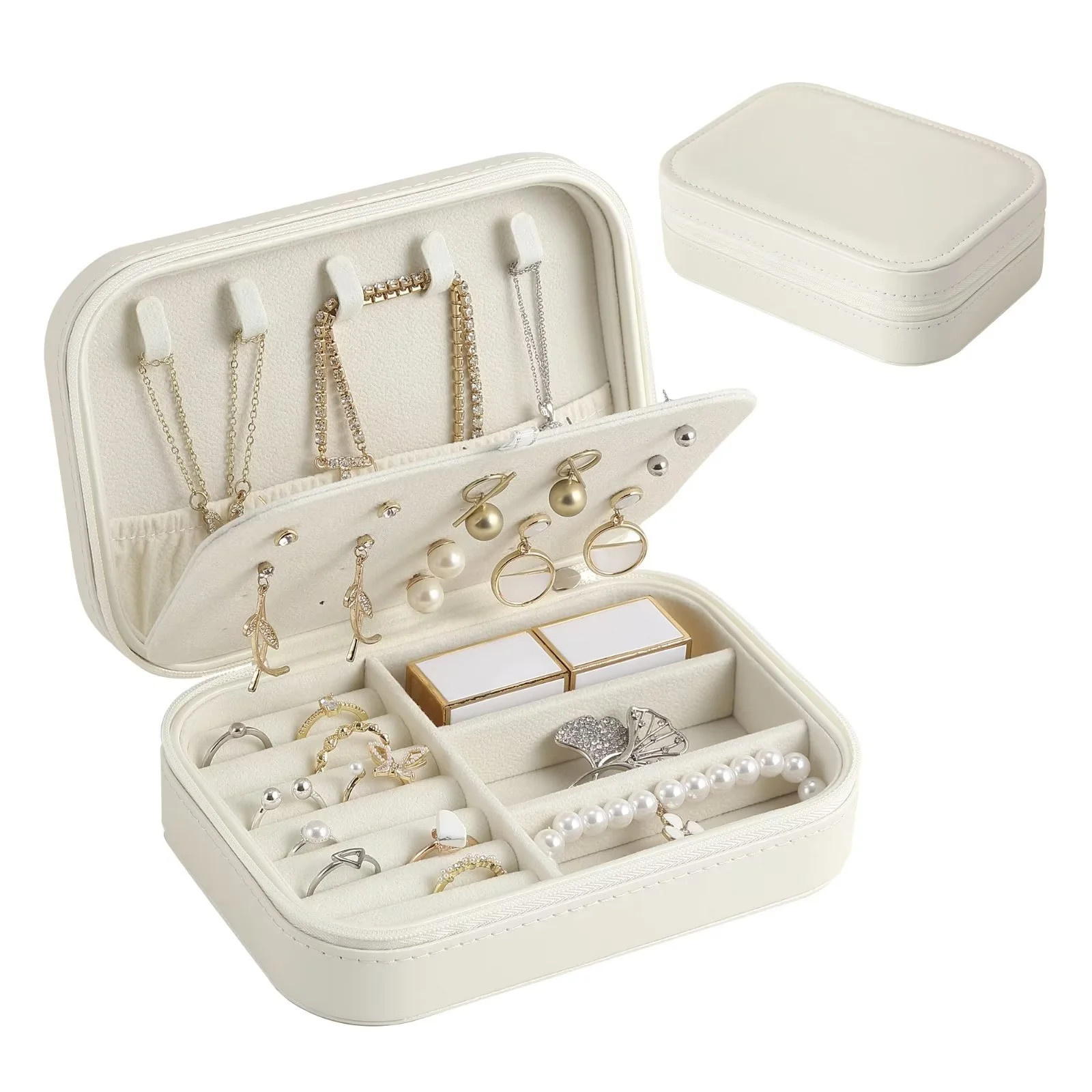 Casegrace Portable Jewelry Box With Zipper Lock Double-layered Organizer for Women Girls Elegant ... | Walmart (US)