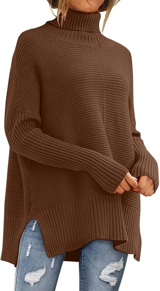 LILLUSORY Women's Oversized Turtleneck Sweaters Fall Batwing Sleeve Ribbed Tunic Sweater | Amazon (US)
