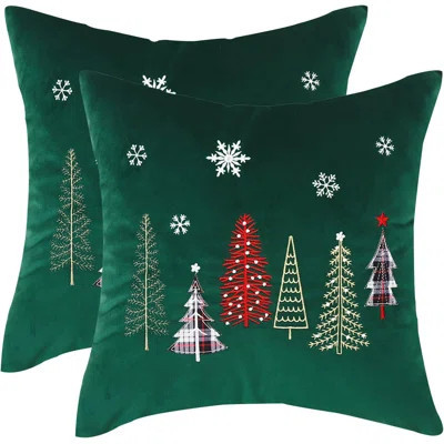 Christmas Embroidery Throw Pillow Covers 18x18 inch Set of 2 Christmas Dec Velvet Pillowcases Forest Christmas Tree Cushion Pillow Cases Soft Square H | Wayfair North America