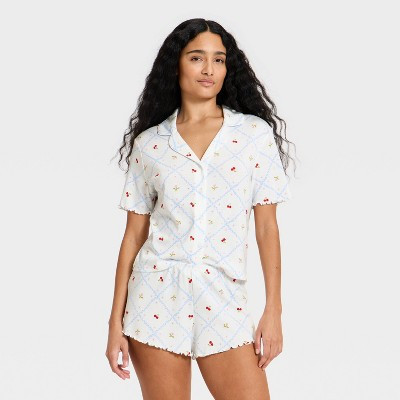 Women's Notch Collar Shirt and Shorts Pajama Set - Wild Fable™ White XS | Target