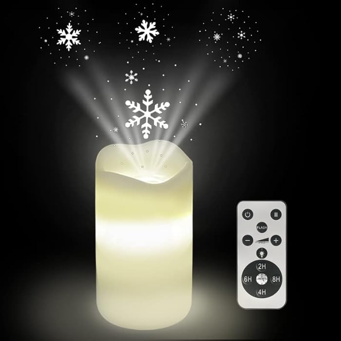 Flameless Candles Snowflake Projector Lights Battery Operated Night Light with Remote and Timer, ... | Amazon (US)
