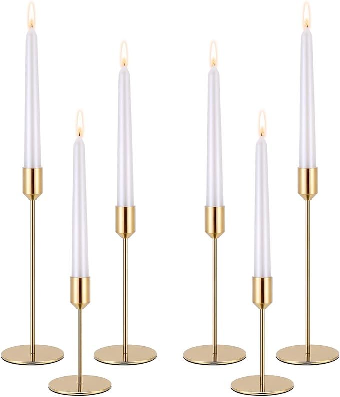 Gold Candle Holders Candlestick Holder for Taper Candles, Set of 6 Pcs Decorations Candle Stick L... | Amazon (US)