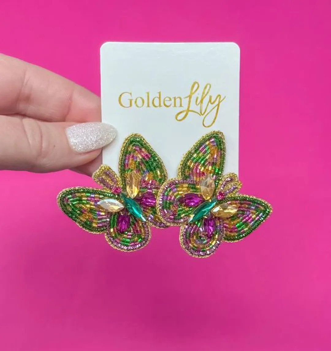 Mardi Gras Butterfly Multi Stud Earrings - Etsy | Etsy (US)