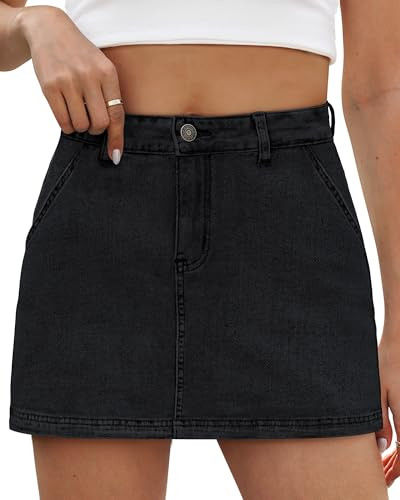 Yewfirm Denim Skort for Women Black Mini Skirt Wrap Dressy Going Out Jean Skorts Stretch Size 6 | Amazon (US)
