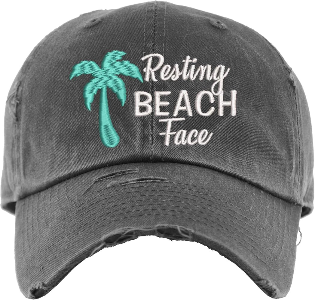Resting Beach Face Hat | Distressed Baseball Cap or Ponytail Hat | Fun Beach Hats for Women | Amazon (US)