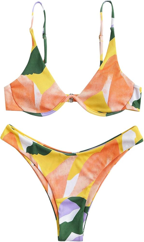 ZAFUL Womens High Cut Thong Bikini Set Swimsuits Cami String Sexy Bathing Suit | Amazon (US)