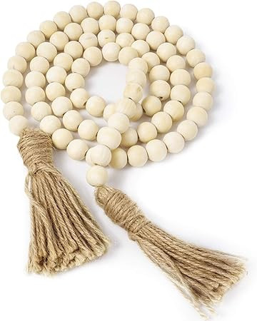 TIMEYARD Wood Bead Garland 4.75ft Set of 2 Farmhouse Rustic Country Beads Holiday Decoration Wall... | Amazon (US)