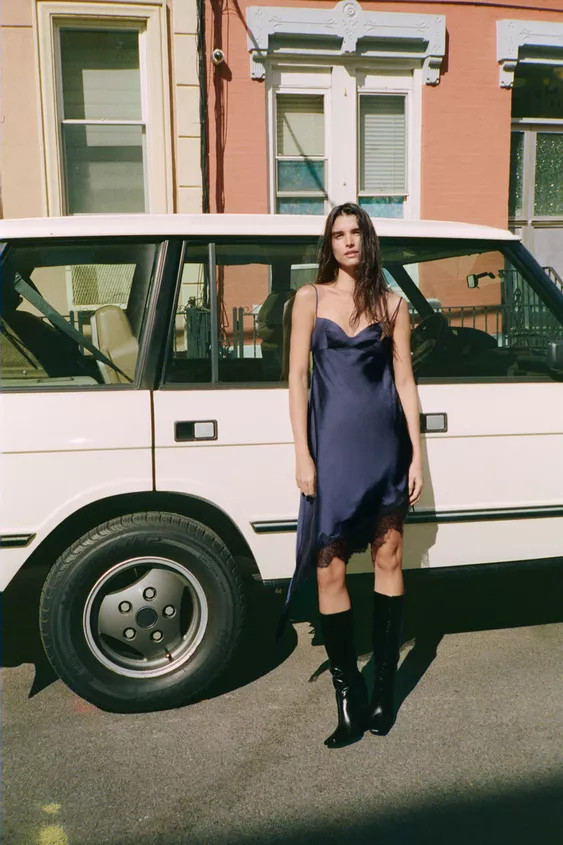 ASYMMETRIC SATIN LACE DRESS | Zara UK