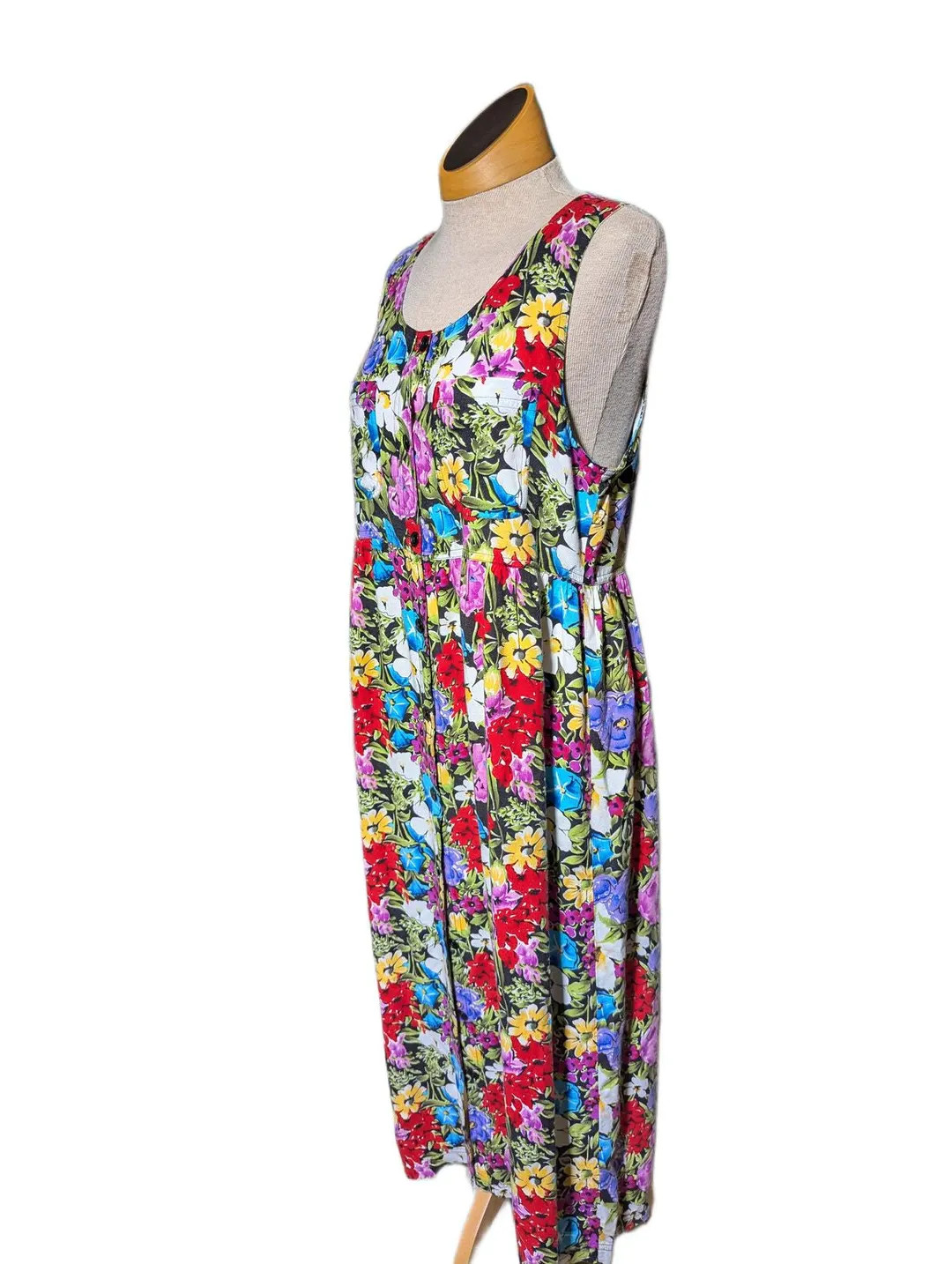 Vtg 1990s DPS Colorful Floral Print Button up Sleeveless Maxi Sun Dress Sz S - Etsy | Etsy (US)