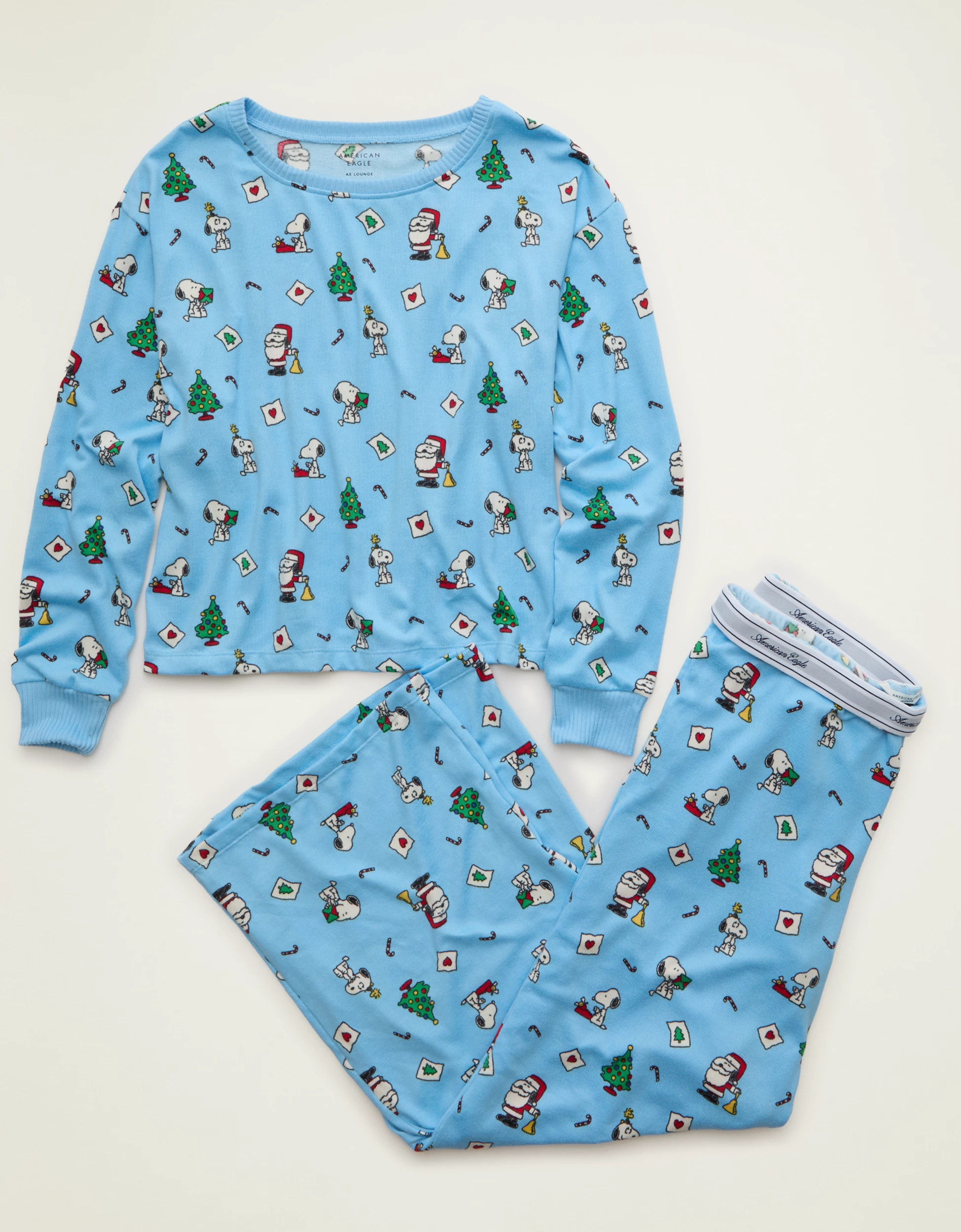 AE Luxe Plush Snoopy Long Sleeve + Pant PJ Set | American Eagle Outfitters (US & CA)