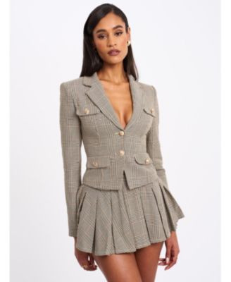 Miss Circle Women's Oakley Brown Plaid Preppy Style Blazer Jacket - Macy's | Macy's