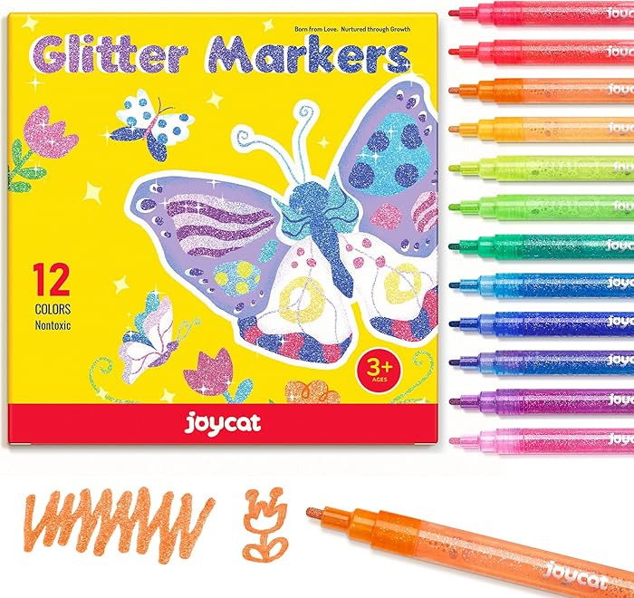JoyCat 3mm Medium Tip Glitter Markers - 12 Vibrant Colors (Red to Pink) | 3ml High-Capacity Ink |... | Amazon (US)
