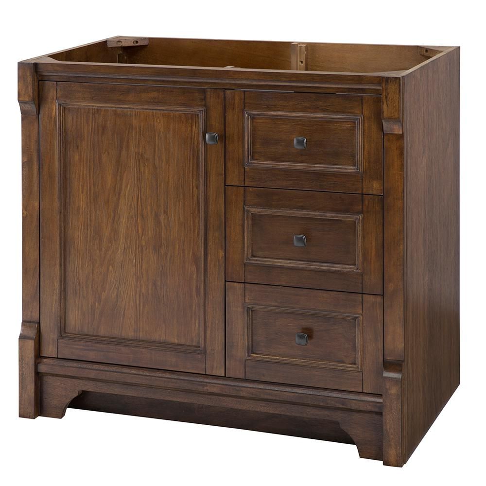 Home Decorators Collection Creedmoor 36 in. W Bath Vanity Cabinet Only in Walnut with Right Hand Dra | The Home Depot