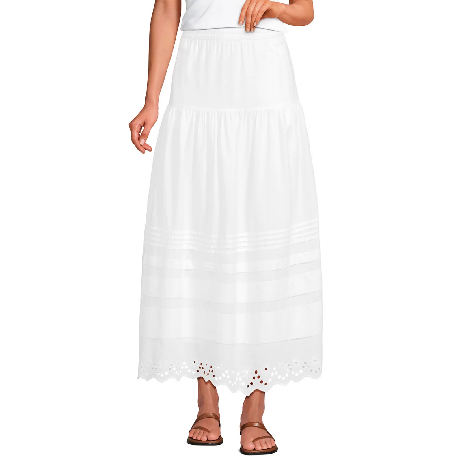 Women's Lands' End Tiered Eyelet Maxi Skirt, Size: Large, White | Kohl's