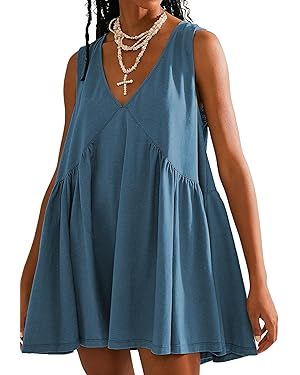Athlisan Womens Summer Sleeveless Mini Dress Casual Loose V Neck Sundress with Pockets | Amazon (US)