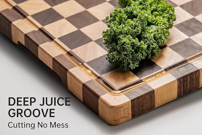 Cutting Boards for Kitchen, Extra Large Chopping Board for Stovetop, Checkered Acacia Wood Cuttin... | Amazon (US)