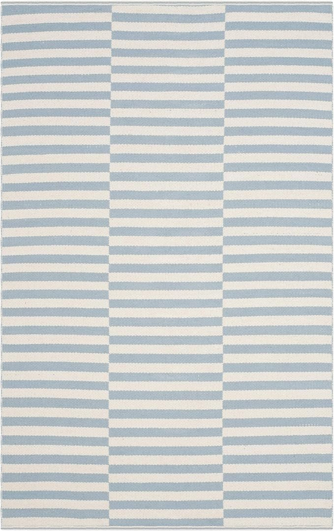 SAFAVIEH Montauk Collection Accent Rug - 2'3" x 3'9", Ivory & Light Blue, Handmade Stripe Cotton,... | Amazon (US)