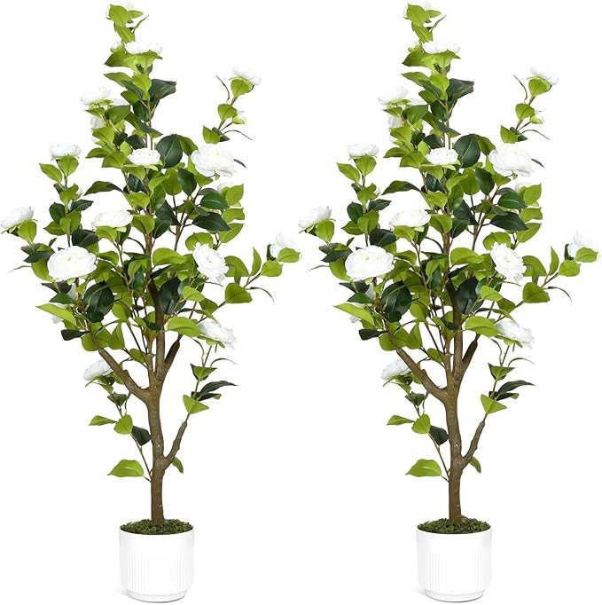 4FT Artificial Camellia Tree with White Flowers, Faux Hydrangea Tree in Pot for Indoor & Outdoor ... | Amazon (US)